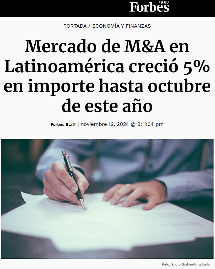 Mercado de M&A en Latinoamrica creci 5% en importe hasta octubre de este ao